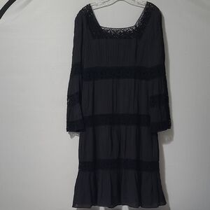 SPENCER JEREMY BLACK LACE TRIM BLACK DRESS 100% COTTON SQUERE NECK LINE A SZ 12